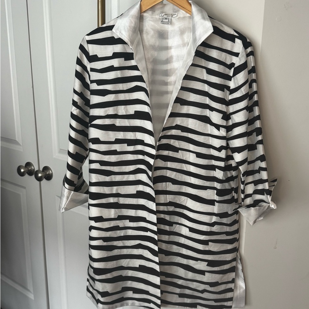 Chic Striped Black and White Women’s Jacket